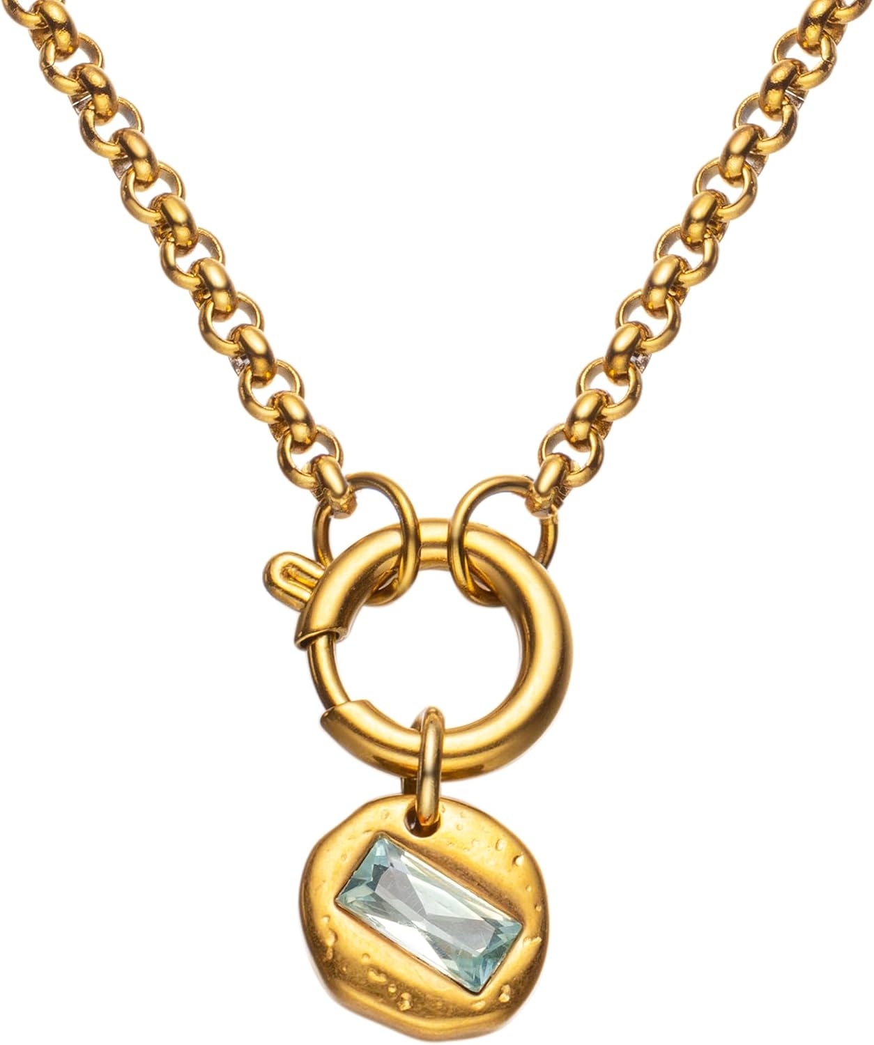 Birthstone Necklace for Women Hammer Pattern Dainty Birthday Jewelry