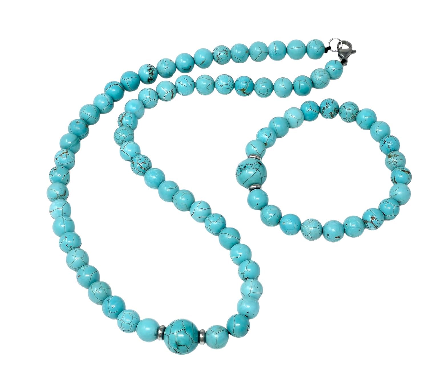 Parure de bijoux collier, bracelet pour femme en pierres précieuses naturelles 8-12 mm - Bijoux en pierres précieuses artisanaux pour femme