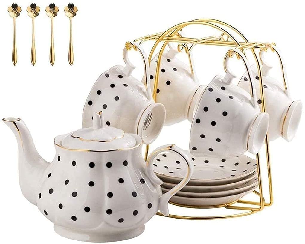Zestaw filiżanek do kawy, zestaw filiżanek do kawy, filiżanki do espresso ze spodkami i metalowym stojakiem, porcelanowy zestaw filiżanek i spodków, do kawy, cappuccino, latte i herbaty,