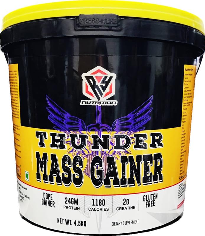 RY NUTRITION Thnder Mass Gainer For Bulk Weight Gain Calories 1340 Weight Gainers/Mass Gainers (Belgium Chocolate, 4.5Kg/10Lbs)