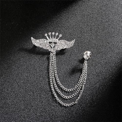 Image of coadipress Crown With Hanging Chain Brooch for Women Men Elegant Gentlemen Gold Silver Crystal Crown Lapel Pin Vintage Rhinestone Wedding Brooch Suit Shirt Pin Accessories