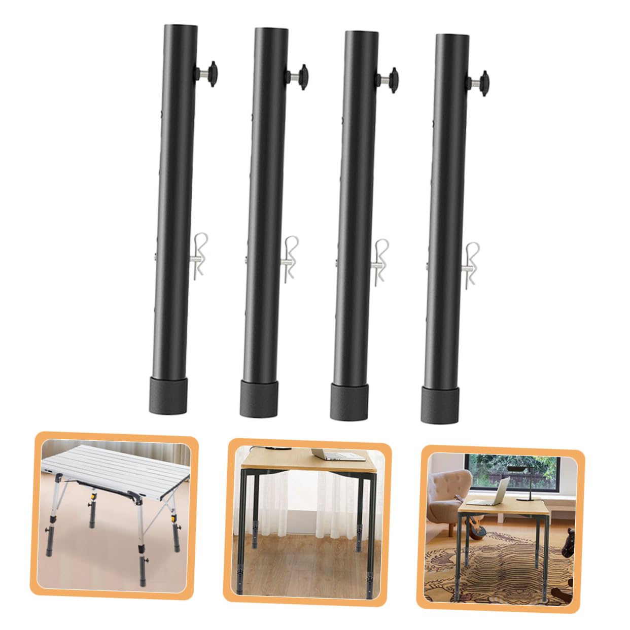 Extensor de Patas de Mesa Ajustable en Acero Inoxidable Negro, 4 Piezas | Altura Regulable, para Mesa y Banco de Trabajo, Uso Doméstico y Profesional