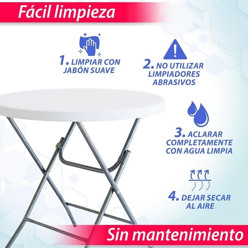 LOLAhome Mesa Plegable, de Acero Anticorrosión y HDPE (De Ø 80x74 cm) | Resistente, fácil Transporte, fácil Montaje | Ideal Acampadas, Picnic, Catering, Jardín, Terraza