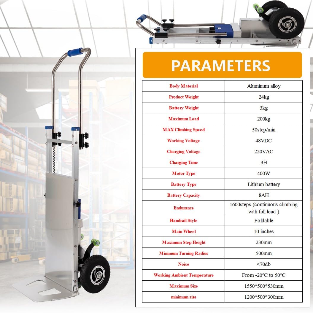 Carrello Saliscale Elettrico,Carrello Saliscale,Montascale Elettrico,Lega di Alluminio,con Maniglia Allungabile,Carrello con Ruote Portatutto,capacità di Carico 200 Kg/440 Libbre A