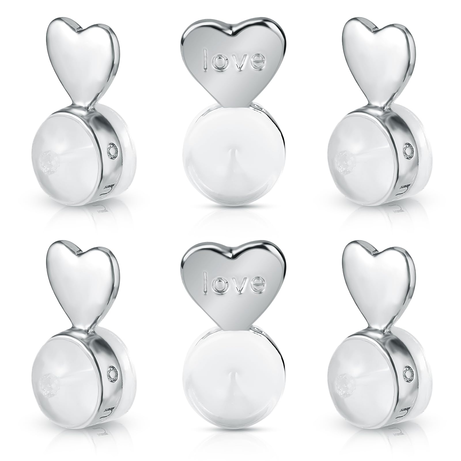 6 Pcs Earring Backs for Droopy Ears, Heart Earring Lifters Backs Rubber Earring Backs Replacements Silicone Earring Backs for Studs Secure Heavy Earring Support Backs, Silver