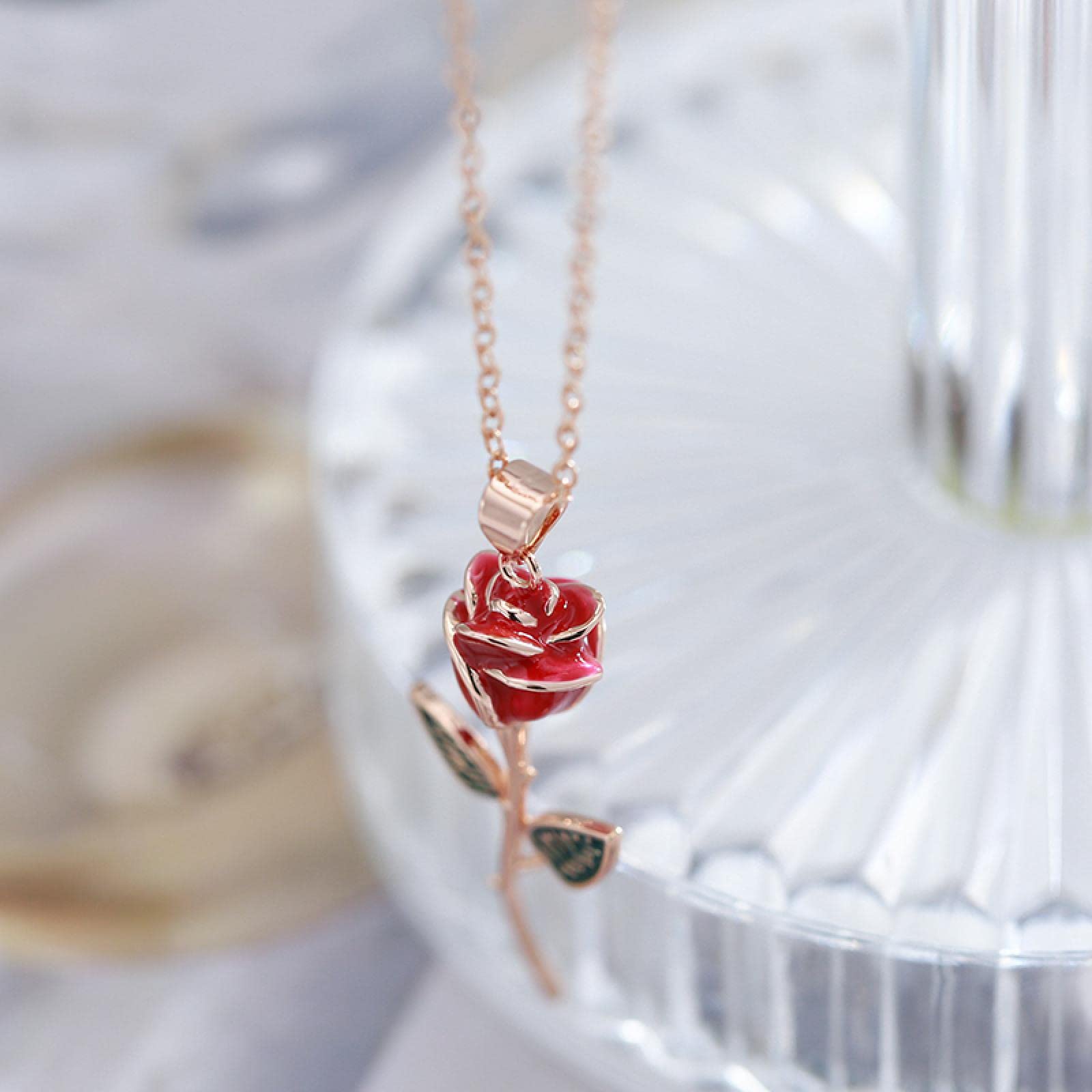 Collana Donna Collane pendente Lunghe Catena Ciondolo Collana Con Ciondolo Rosa Creativa Per Donna Smalto Rosso Fashion Fine Vintage Party Gift