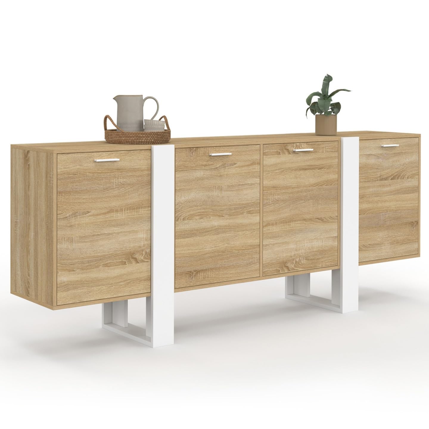 IDMarket - Buffet Enfilade 200 cm Phoenix XXL 4 Portes Bois et Blanc