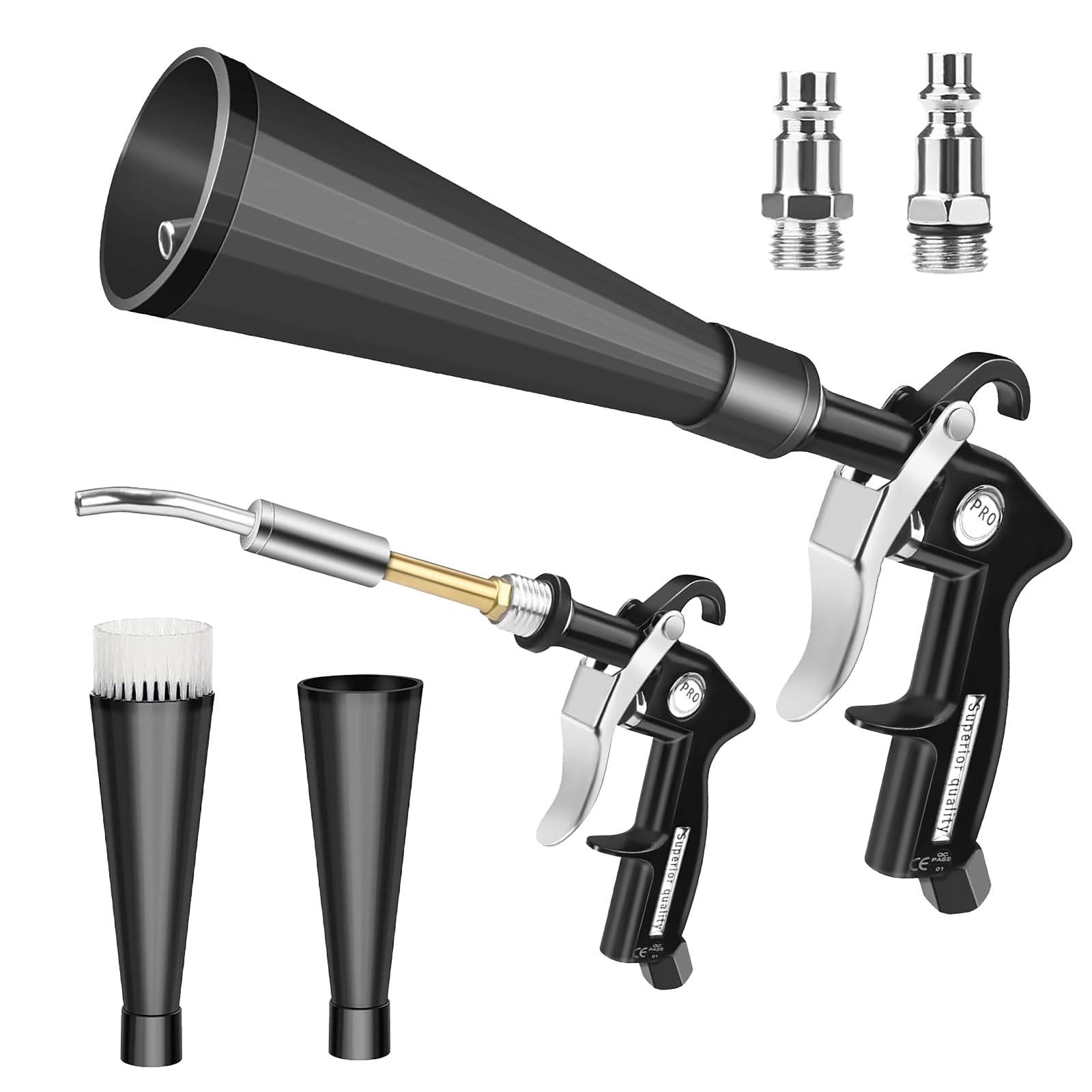 Pistolet de Nettoyage à Air Comprimé pour Auto - Souffleur Haute Pression avec 2 Buses pour Sécher et Nettoyer - Pour Sièges, Moteur, Jantes et Habitacle - Élimination Rapide de Saleté et Poussière