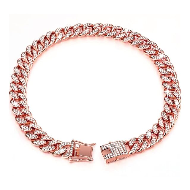 TDHLW Cadena de Perro Collar Cubano de Diamantes Collar de Cadena de Metal para Caminar con Hebilla Segura…