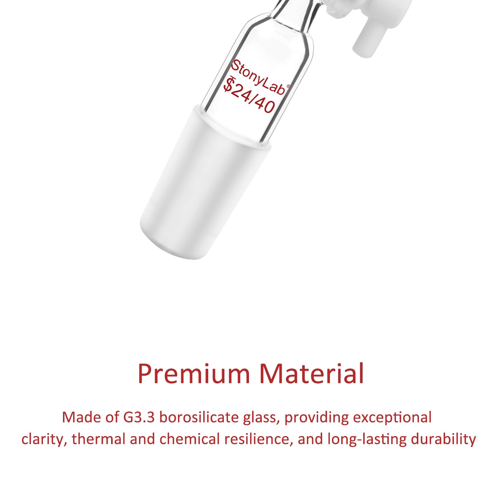 stonylab Adaptateur en Verre, Adaptateur de Contrôle de Débit de Vide en Verre Borosilicaté avec Robinet PTFE, Raccord 24/40 et Connexion de Tuyau Droite Verrerie de Laboratoire