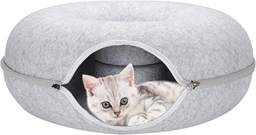RIZZARI Peekaboo - Cama tipo túnel pequeña para gatos de 20 x 20 x 8 pulgadas, cueva para gatos de interior, cómoda y lavable, cama desmontable en