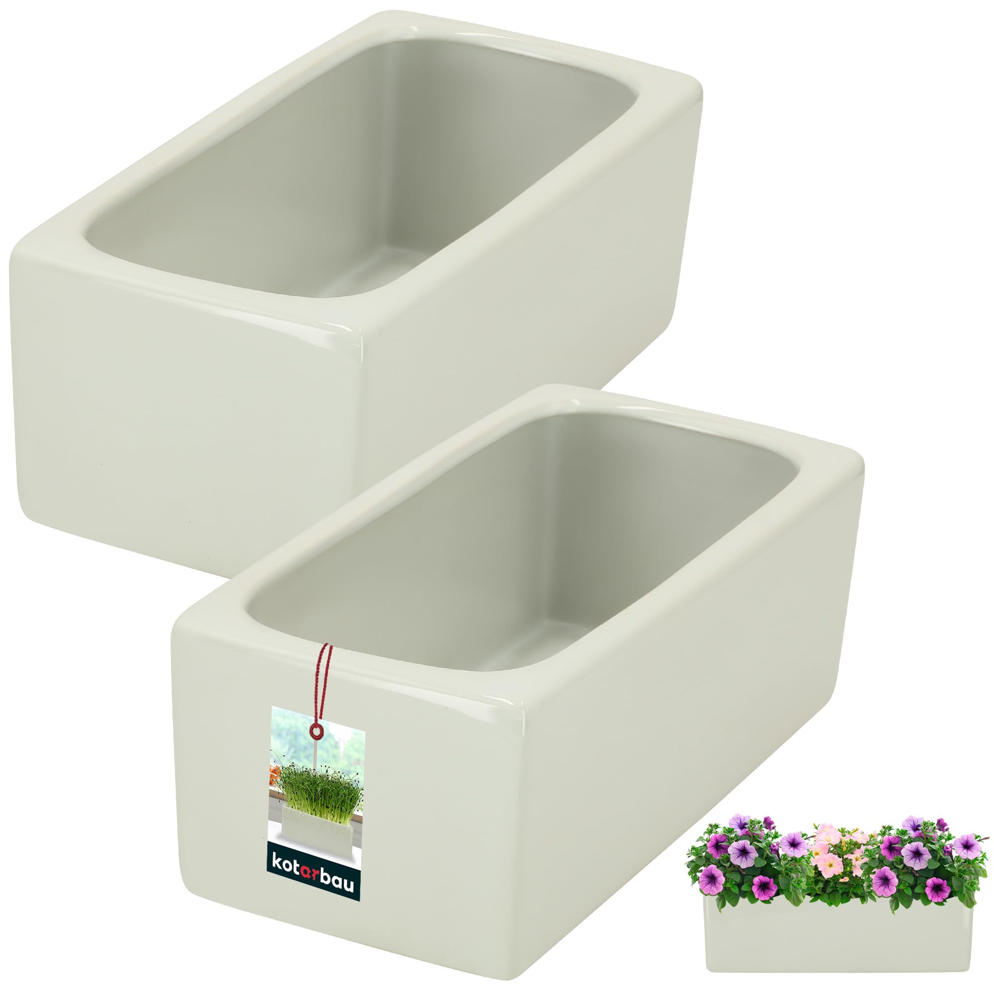 MAHIONG 5er-Set Rechteckige Blumentöpfe Mit Untersetzer – 30,5x9,7cm, Schwarz, Mit Ablauflöchern – Für Sukkulenten & Kräuter