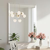 Vista 9 de Espejo rectangular sin marco de 22 x 30 pulgadas, espejo de baño biselado, espejo de pared sin marco con borde biselado de 1 pulgada para tocador