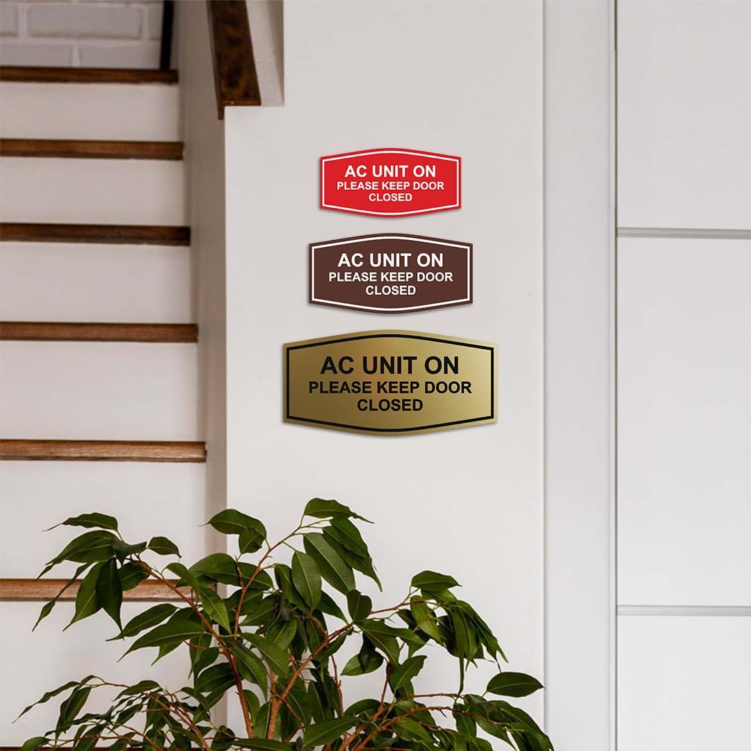 Signs ByLITA Fancy AC Unit On Please Keep Door Closed Sign | Vibrant Colors | Powerful Foam Tape (Navy Blue/Gold) - Large (2 Pack)