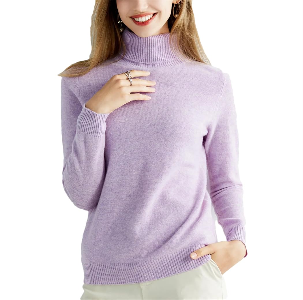 Haitpant Maglione da donna lavorato a maglia in cashmere 100% lana merino, dolcevita, maglione autunno inverno