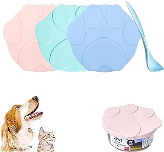Pet Food Can Lids (Set of 3 + 1 Spoon) - Silicone Covers Fit Most Cat/Dog Can Sizes, Airtight Seal to Keep Food Fresh & Stop Odors, BPA-Free & Dishwasher Safe
