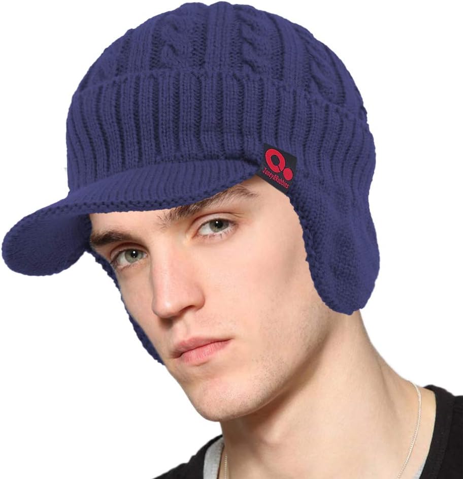 Janey&Rubbins Daily Knit Visor Beanie Hat with Earflaps Fleece Lined Brimmed Skull Ski Cap - Image 3