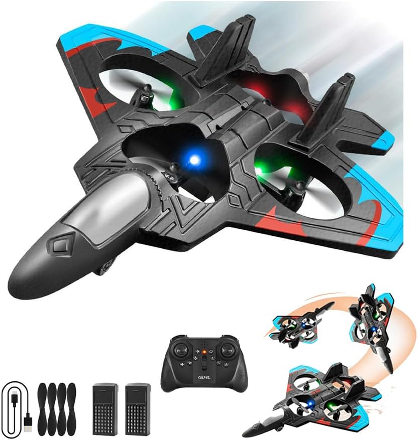4DRCV32 RC Plane,2.4GHz Foam Remote Control Fighter Jet Airplane with Light,360° Flip & Gyro Stabilize Systems,Stunt Roll, 3 Speeds Adjustable RC Fighter Jet Planes Toy Gift for Kid Beginners Adult