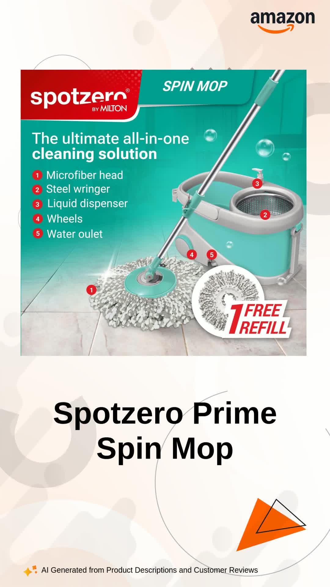 Spotzero by Milton Prime Stainless Steel Wringer Spin Mop with Big Spotzero by Milton Prime Stainless Steel Wringer Spin Mop with Big