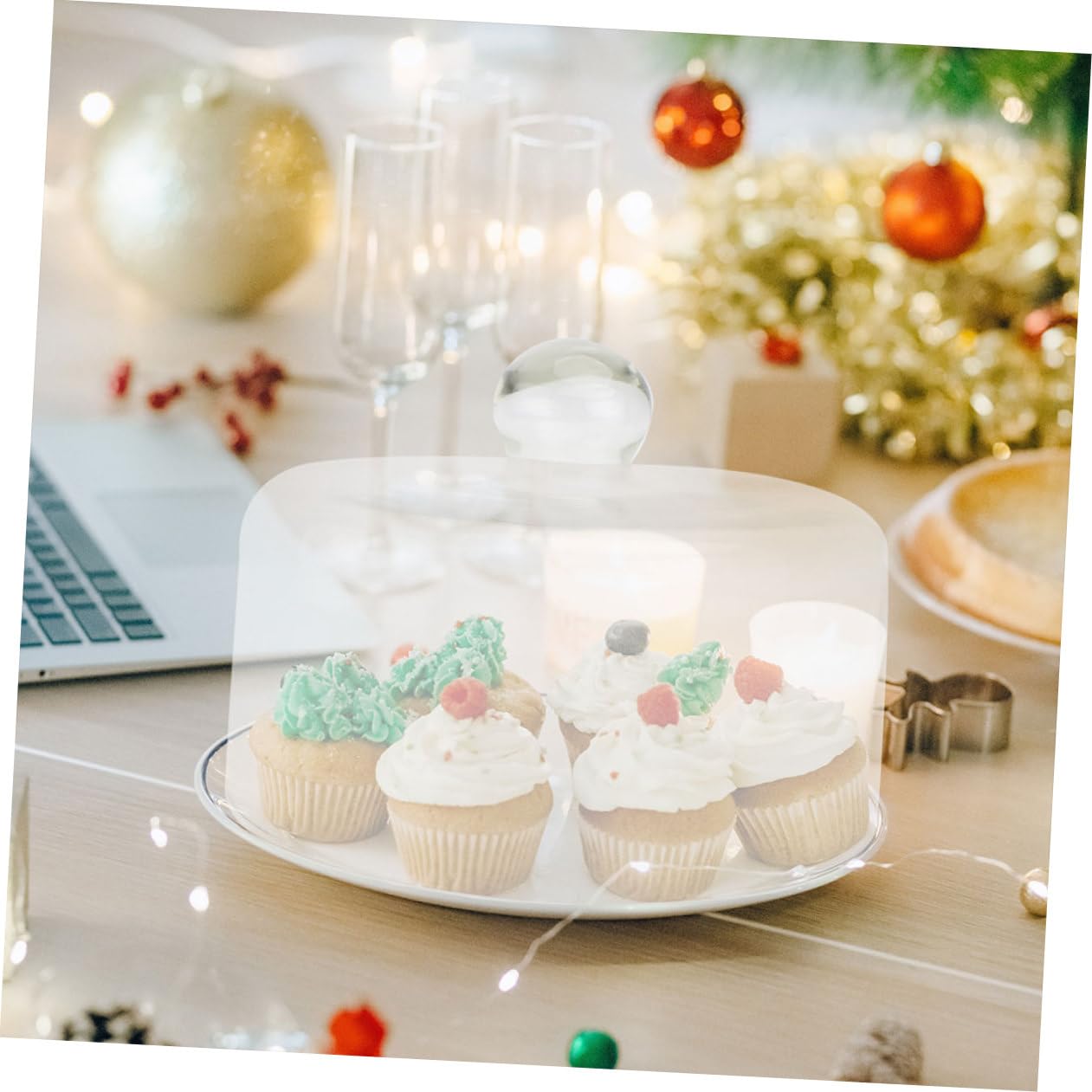 YARNOW Cloche à Gâteau en Verre Réutilisable Support Solide, Couvercle Transparent pour Activités et Fêtes, Accessoire Pâtisserie Professionnel Élégant