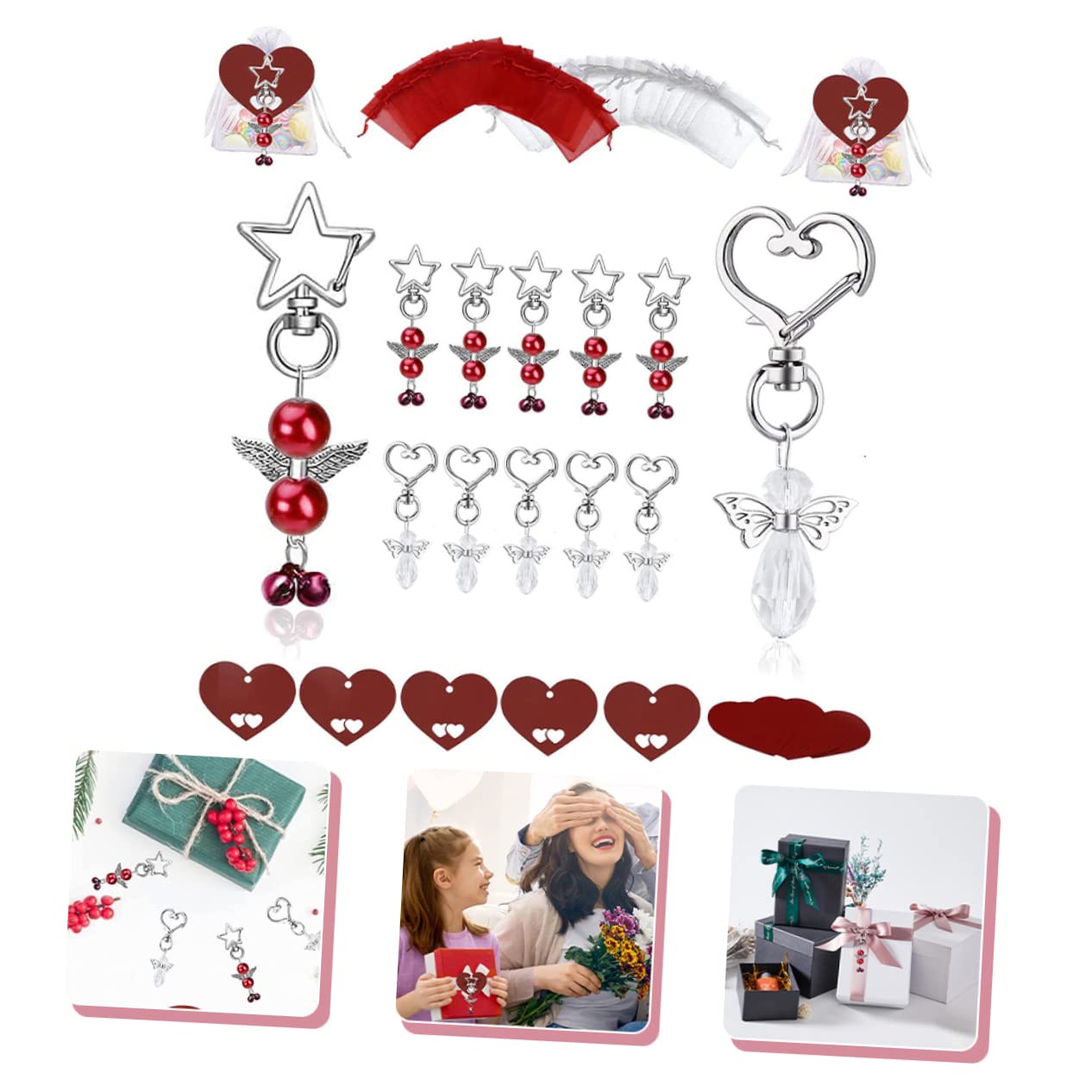 KOMBIUDA 60 Sets Engel Schlüsselanhänger Tasche Dekorationen Kreative Schlüssel Mit Tag Für Hochzeit Baby Dusche