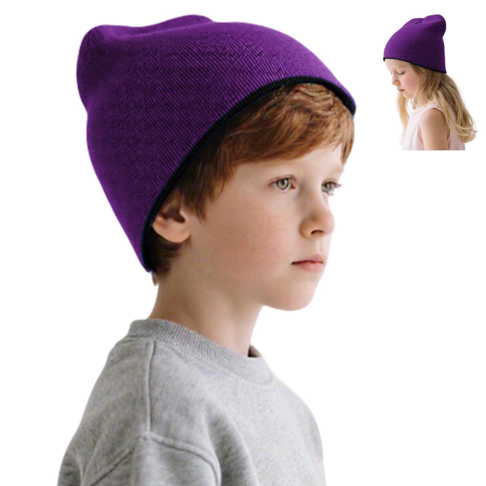 Rosoz Kids Reversible Skull Beanie for Boy Girl, Kids Winter Warm Beanie