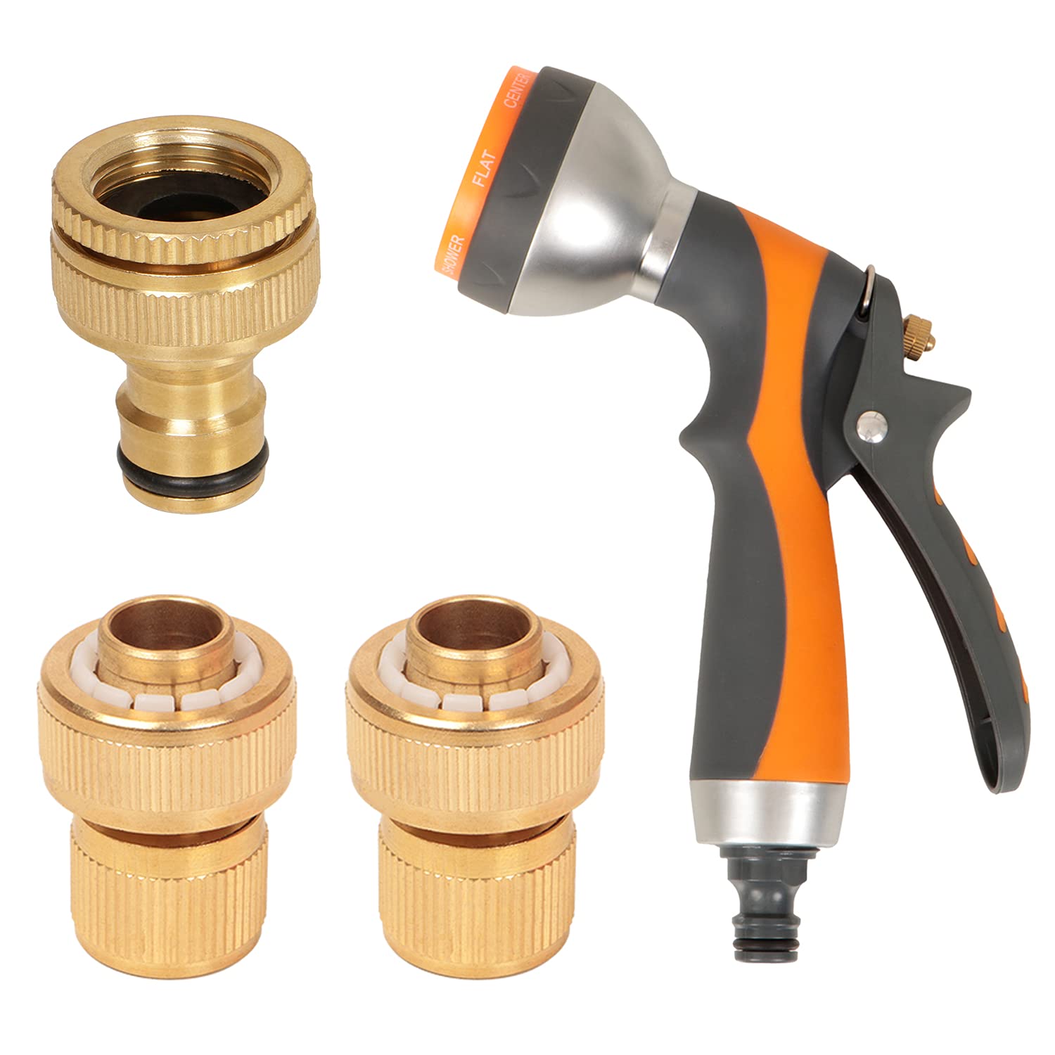 HOKIPO Heavy Duty Brass Tap Adapter 3/4" Brass Garden Hose Quick Connector and Heavy Duty 7 Pattern Garden Spray Nozzle for Kitchen Gardening Car Washing Cleaning - Set of 4 (AR-3865+3864 * 2+3860) (B09HQMT3G4) Amazon Price History, Amazon Price Tracker