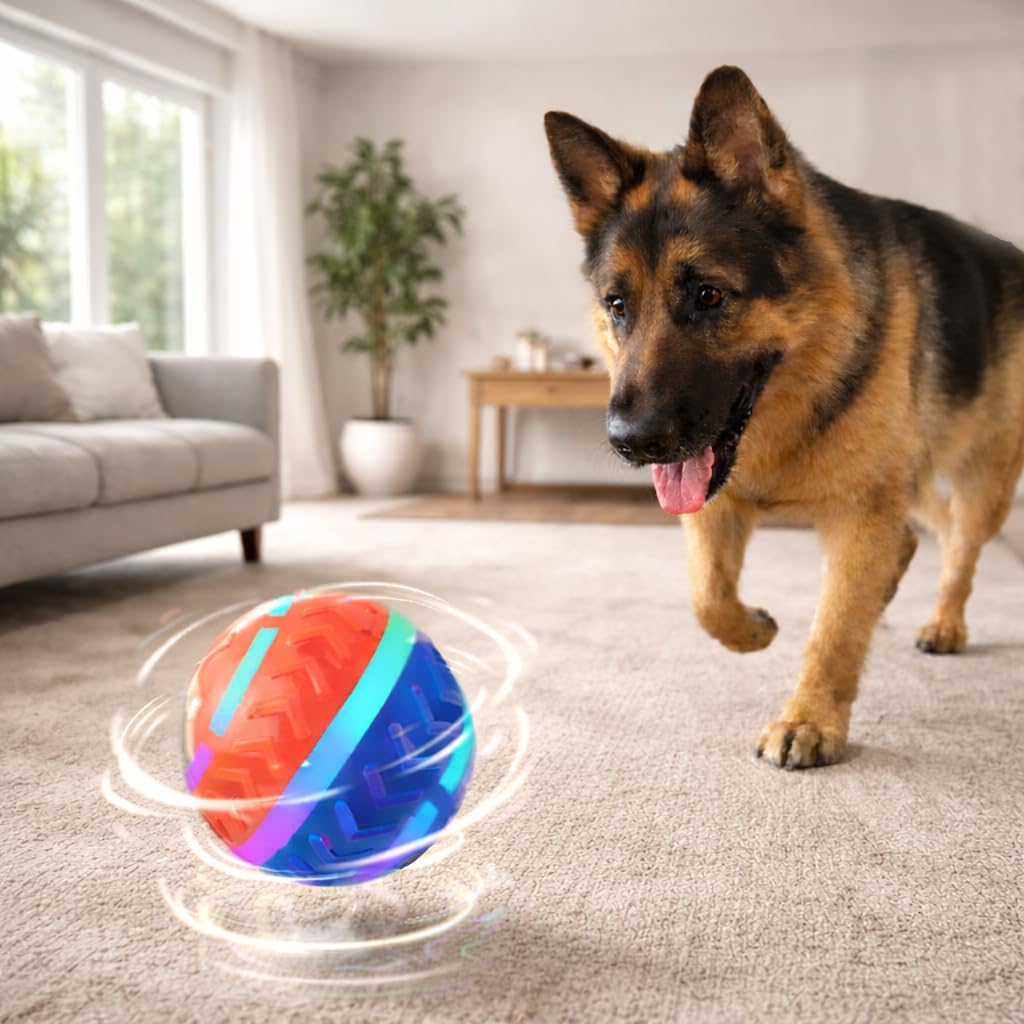 Pet Prime Interaktives Hundespielzeug, Interaktiver Spielball für Hunde mit USB Wiederaufladbar, Strapazierfähiger Magic Ball Hund mit LED Leuchten, für kleine mittlere große Hunde