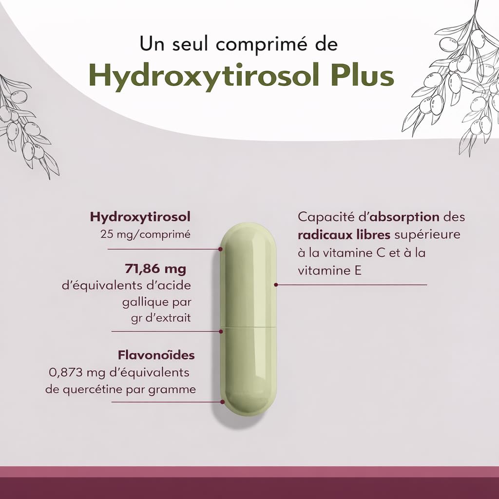Granatum Plus | Extrait de Olive | Extrait de feuille d'olivier | Extrait de feuilles d'olivier | Hydroxytyrosol Plus | Complément alimentaire | Polyphénols naturels | (1 Boîte de 60 Gélules)