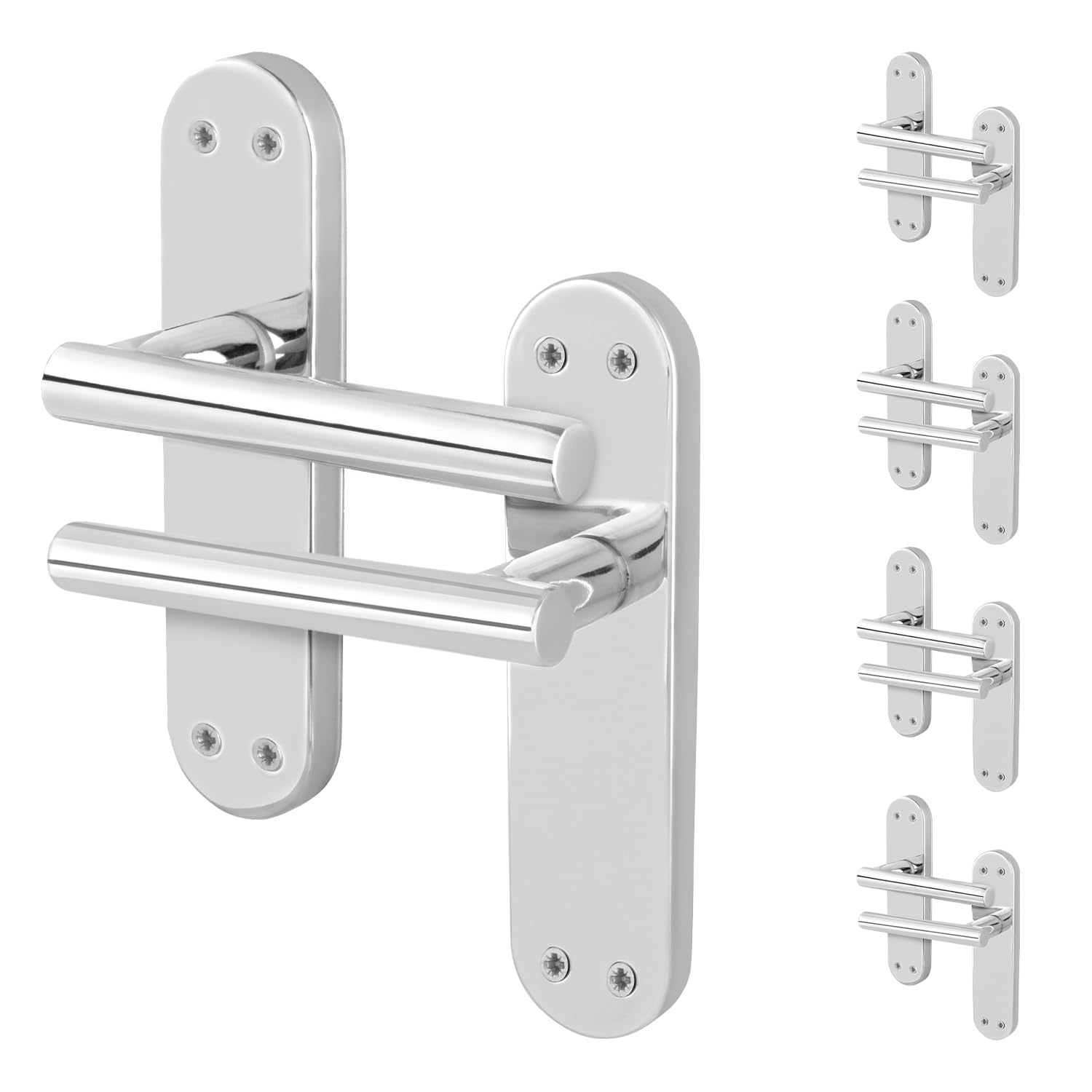 Eai Polished Chrome Chrome Door Handles, 5 Pairs Of Internal Lever Latch T-Bar Handles On Backplate - Oliena