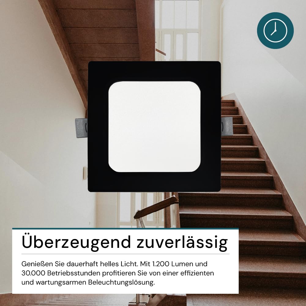LUXULA LED Einbauleuchte eckig Schwarz, 6 Stück 173x26mm, 12W 1200lm, IP44 Einbaustrahler flach CCT 2700K 4000K 6000K einstellbar, LED Deckenstrahler Einbauleuchte 230V Bad, Küche & Innenräume