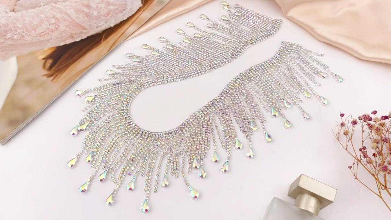 ANCIRS 0.5 Yard Rhinestone Fringe Trim - Waterdrop Crystal Chain For Bridal Dresses & Craft Decoration - View #3