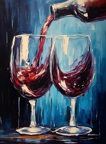 F-CANLAN Juego de pintura de diamante redondo de taladro completo 5D, kit de arte de diamantes de vino tinto, pintura de diamantes por números,