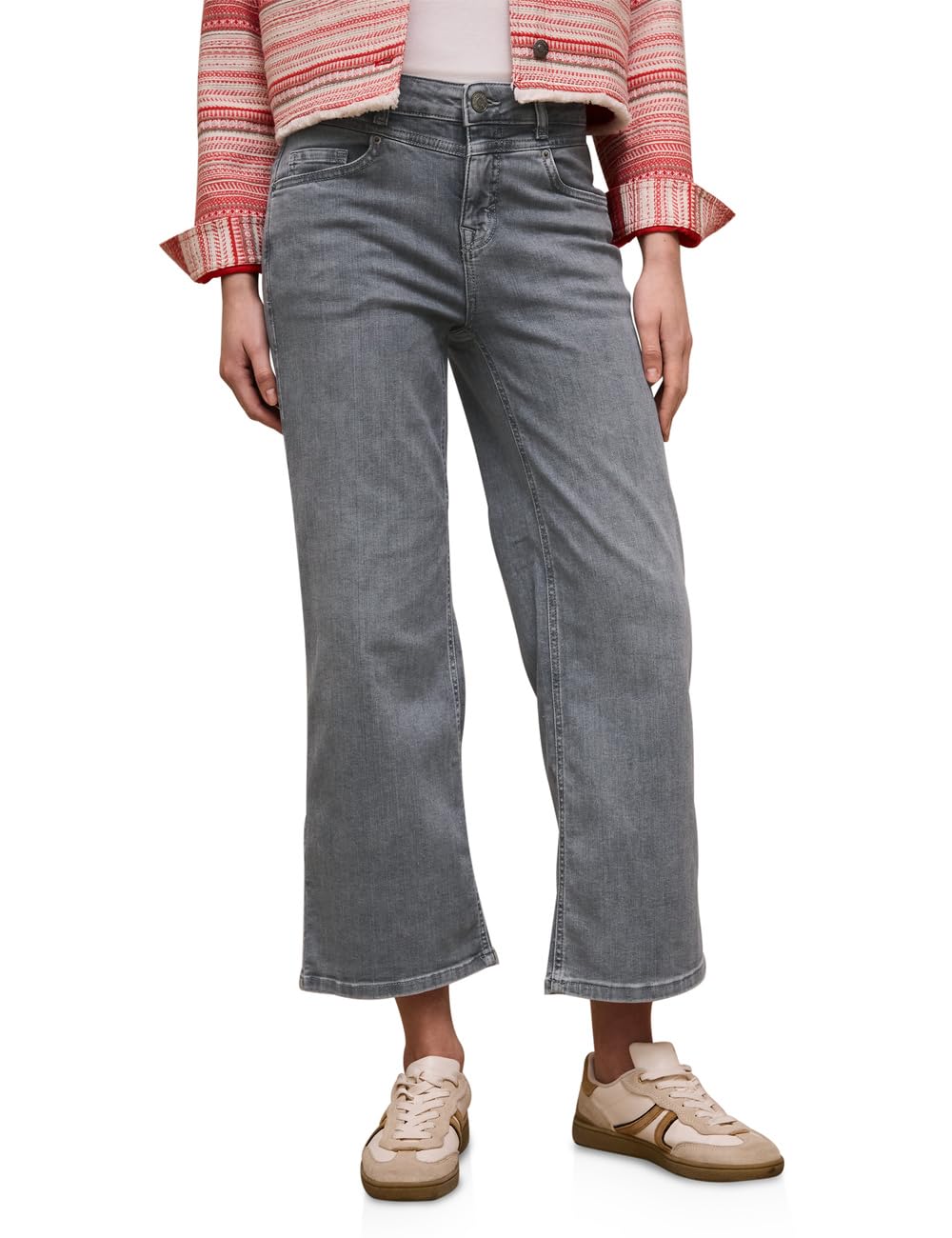 Street One Studio Women's Mid Grey Random Wash Wide Leg Jeans 34