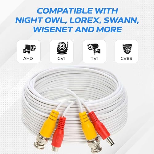 Miniatura 6 de Cable de extensión de video BNC prefabricado blanco de 20 pies para CCTV, cámara de seguridad, DVR, sistema de vigilancia, cable todo en uno Plug &