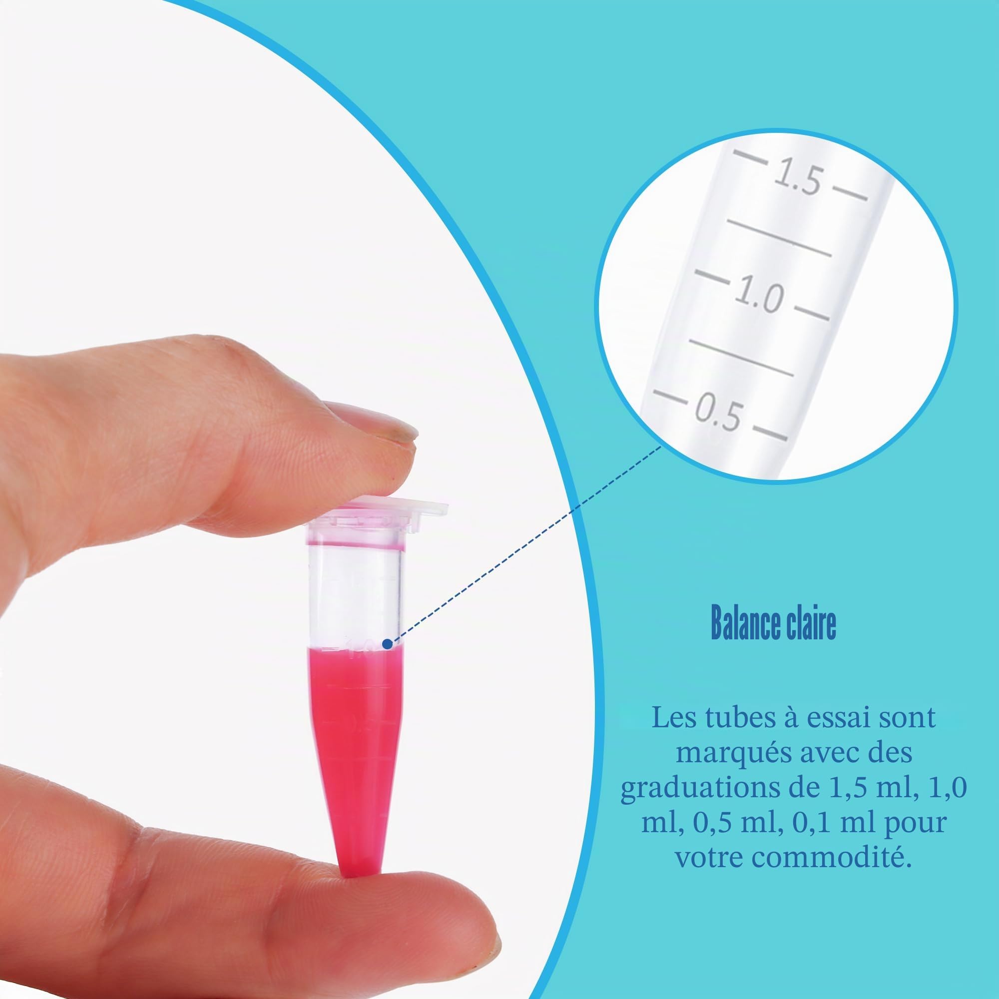 300 Pcs Tubes de Micro,1,5 ml Centrifugeuse Gradués en Polypropylène avec Bouchon à Clipser Micro,Tubes de Centrifugeuse Coniques Transparents