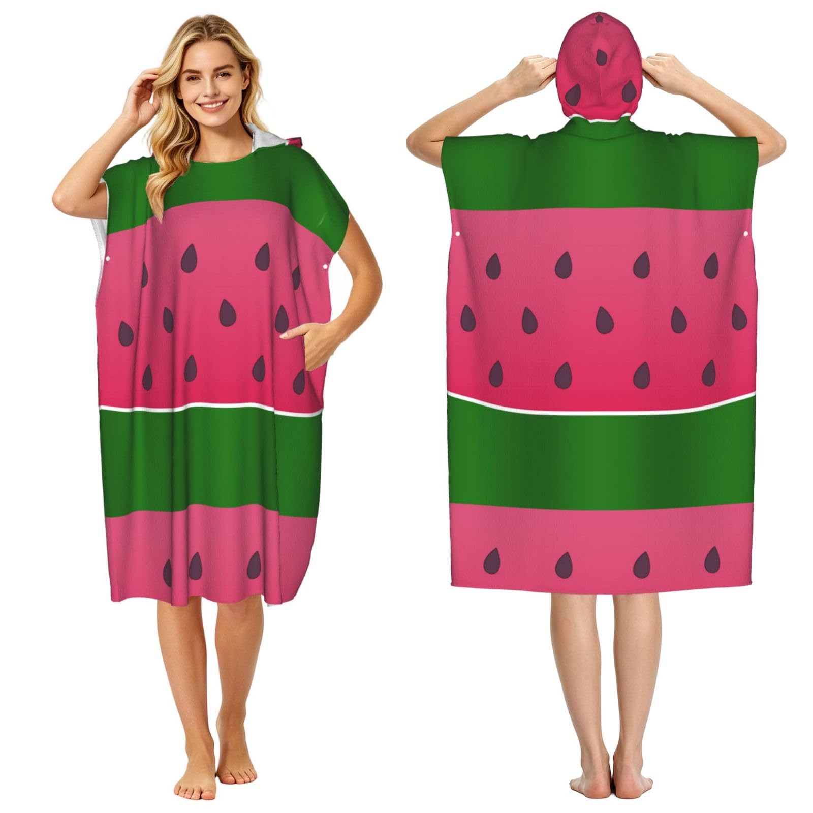 Poadnly Watermelon Fruit Summer, Adult Hooded Beach Towel 90 x 110 cm,Changing Bath Robe, Surf Poncho Towel For Women Men