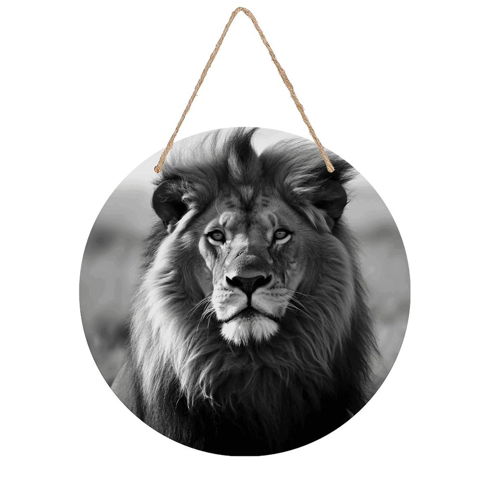 FekiLoot African Lion Black And White Welcome Sign Wall Decor Round Wood Hanging Sign Decoration Farmhouse Wall Signs Wall Plaque Funny Welcome Decor Door Hanger for Home Front Door Porch Office