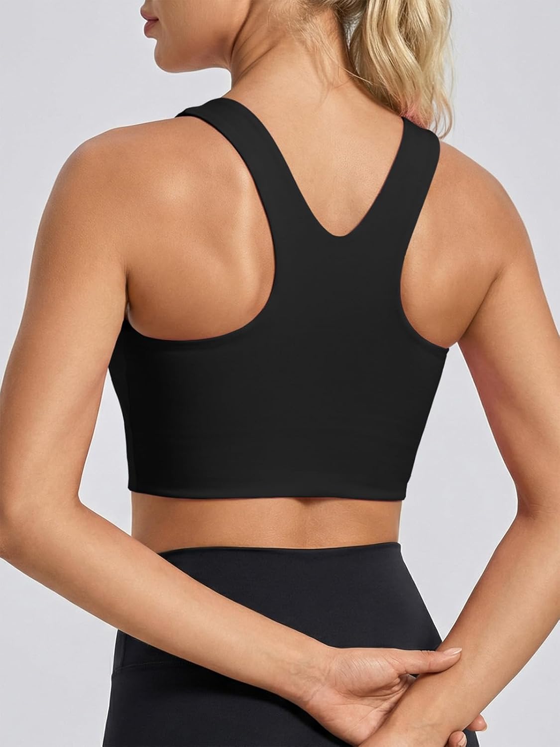 Aoysky Womens Buttery Soft Square Neck Sports Bras Compression Padded Longline Yoga Workout Running Crop Tops - Image 5