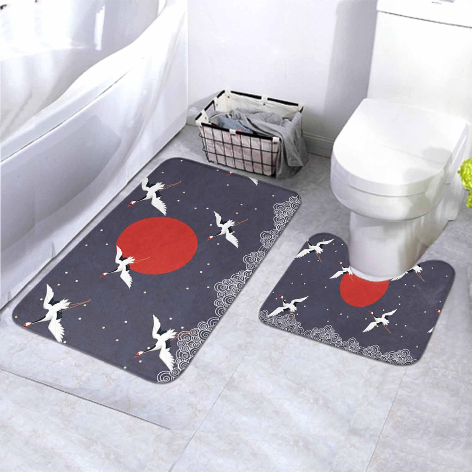 中国トイレ Amazon | トイレマット 44×34cm トイレ足元マット 撥水 トイレマット ドット 北欧風 便器 u型 2点 セット 中国の風国立潮禁じられた都市縁起雲妖精白クレーンテレビの背景（73）  | DREMDO | 浴室足ふきマット