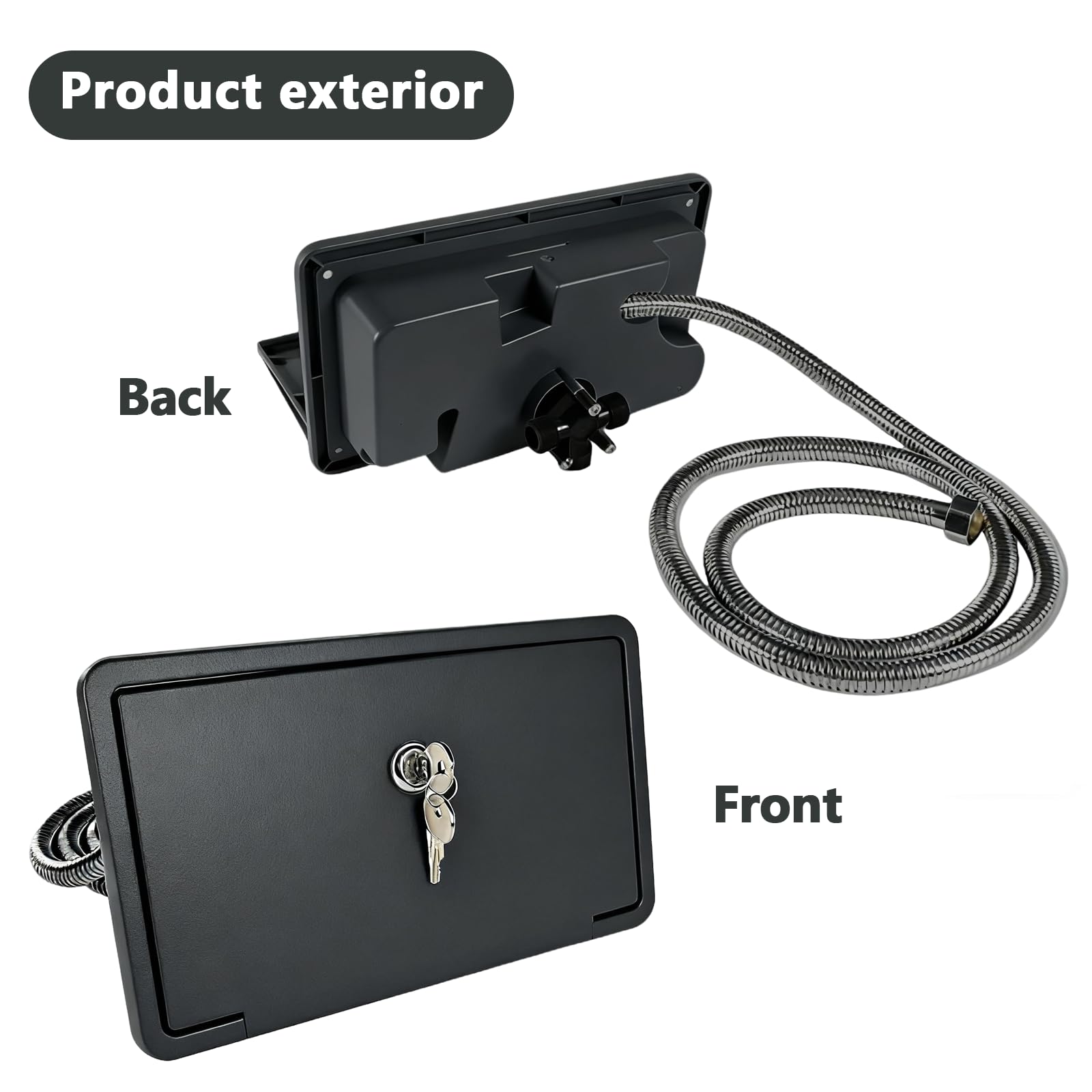 Kit de caja de ducha exterior para caravana, funda de grifo de ducha exterior con cerradura y llave para RV, autocaravanas, quinta rueda, cámper, remolque (negro)