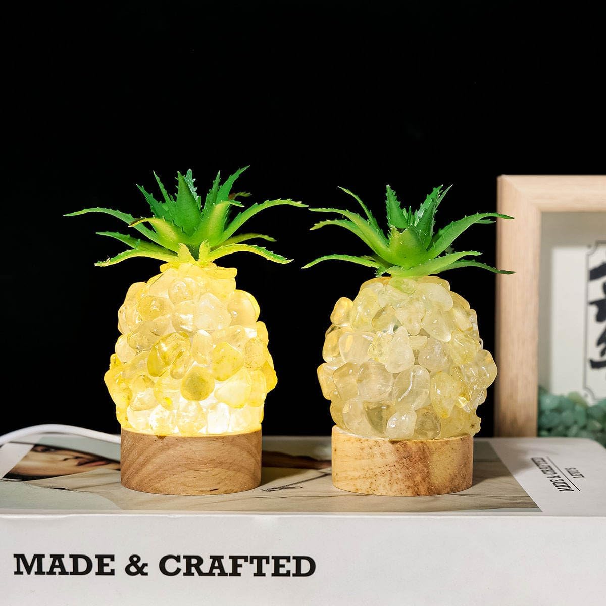 Wholesale Natural Spiritual Healing Crystal crsfts Light DIY Citrine Tumble Pineapple lamp Home Decoration 1pc