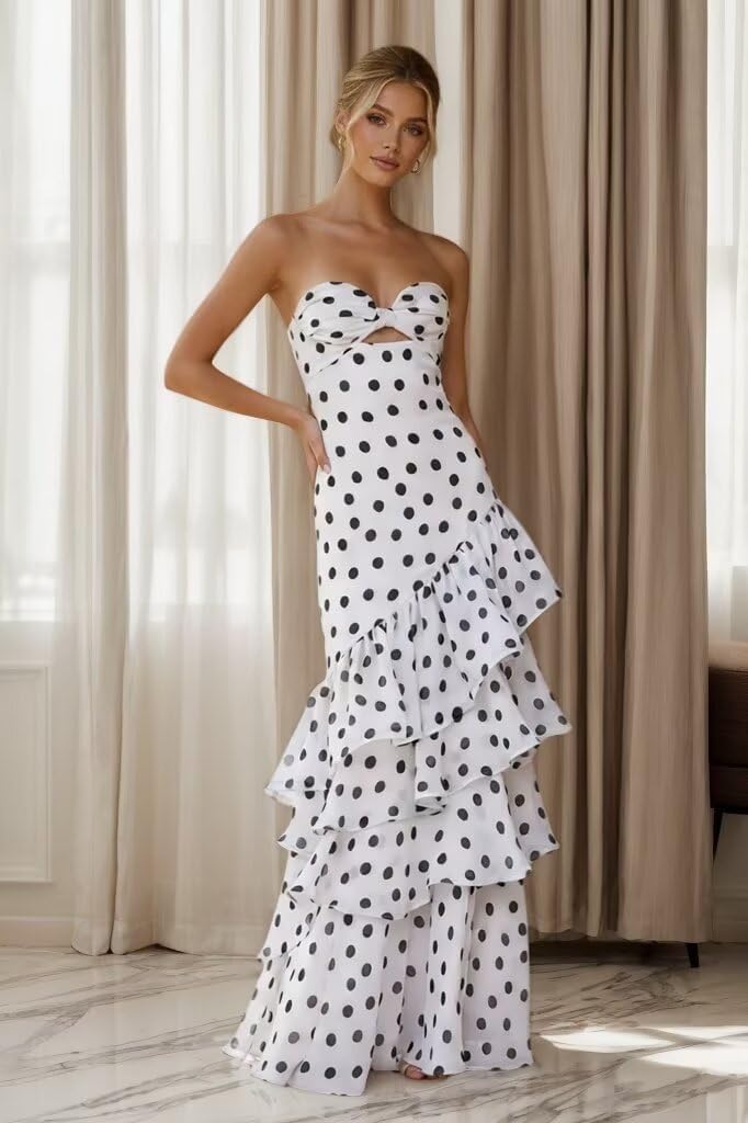 Strapless Tiered Chiffon Prom Dresses for Women Ruffles Sweetheart Mermaid Formal Evening Gowns with Cutout - Image 4