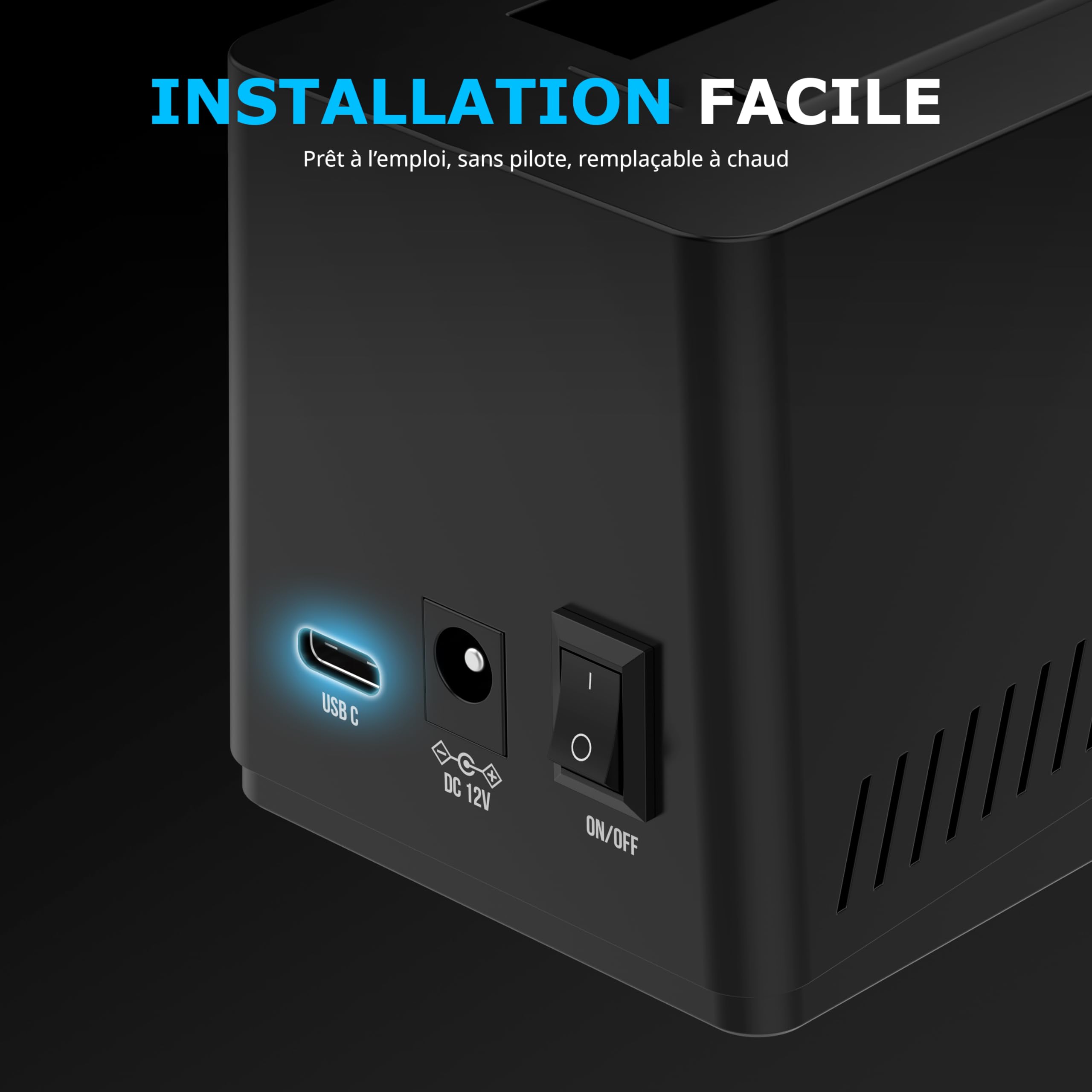 SABRENT Boitier Disque Dur 3.5, Ultra-Rapide 10Gbps Adaptateur SATA to USB 2,5"/3,5", Boitier Disque Dur 2.5 SSD/HDD vers USB-C 3.2, Dock Échangeable à Chaud, Supporte Les Disques 20 to (DS-UC1B)