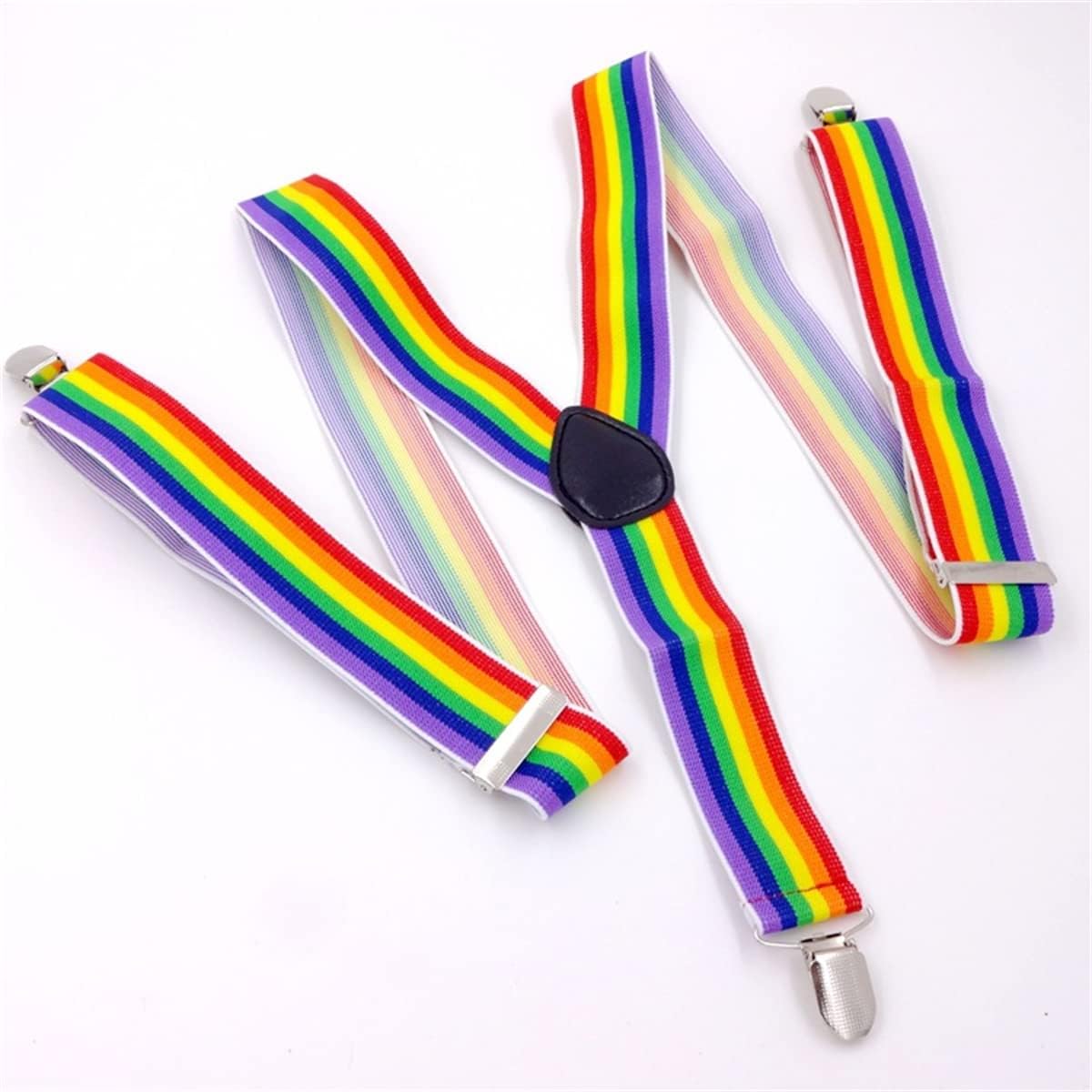 Men's Adjustable Solid Suspende, Rainbow Suspender Bow Tie Set Clip On Y Shape Adjustable Braces Shoulder Straps for Halloween