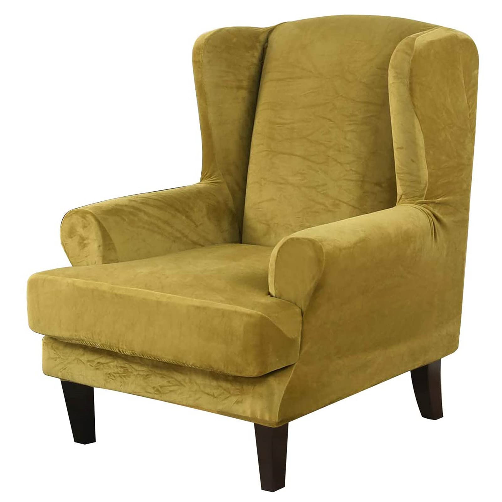 Wwyl Grass Green Wing Chair Slipcover Velvet Slipcovers,2 Piece Stretch Wingback Chair Covers,Furniture Covers For Wingback Chairs (Grass Green)