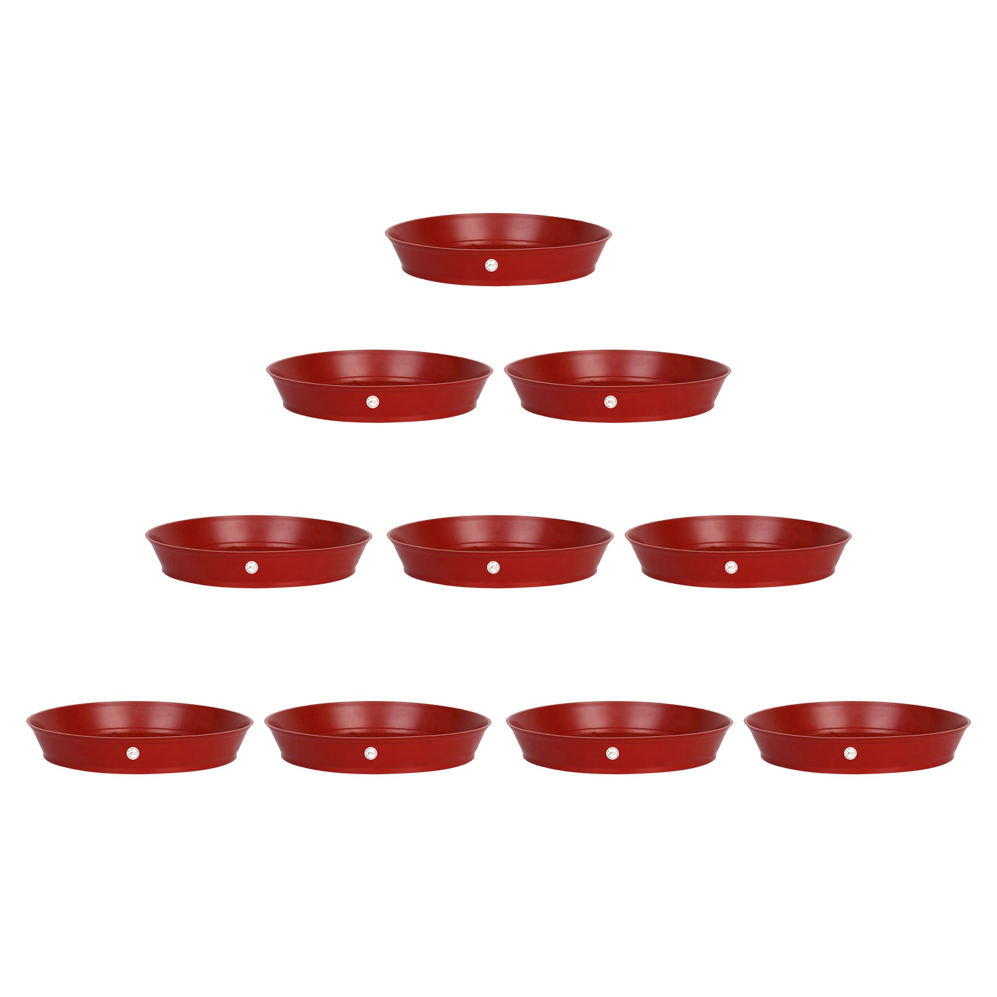 Kraft Seeds Plastic Planter With Bottom Plates - 10 Pieces (6-Inch Diameter, Red) | Bottom Plate/Tray For Planters | Earthen Colour Bottom Trays To Prevent Spilling