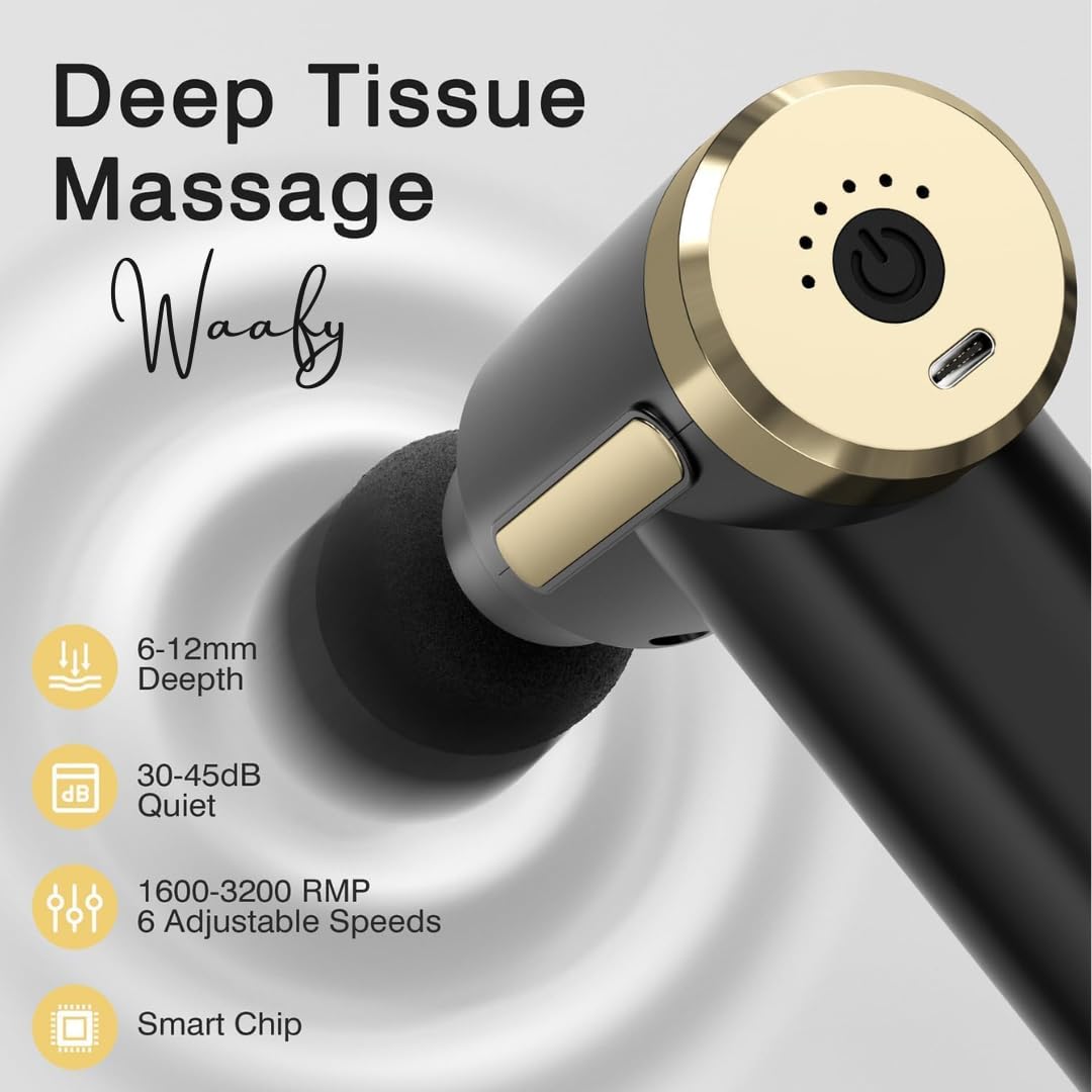 Waafy Mini Massage Gun – Massage Gun Deep Tissue for Pain Relief with 4 Massage Heads & 6 Speeds, Electric Mini Handheld Body Massager for Any Pain Relief Travel-Friendly Muscle Massager for Men & Women (Black) Waafy Mini Massage Gun – Massage Gun Deep Tissue for Pain Relief with 4 Massage Heads & 6 Speeds, Electric Mini Handheld Body Massager for Any Pain Relief Travel-Friendly Muscle Massager for Men & Women (Black)