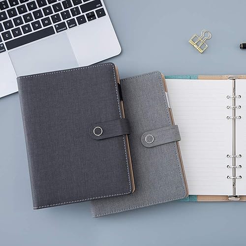 Miniatura 6 de CAGIE Cuaderno de escritura de cuero en espiral, carpeta de 6 anillas, bloc de notas recargable, planificador de negocios vintage, organizador