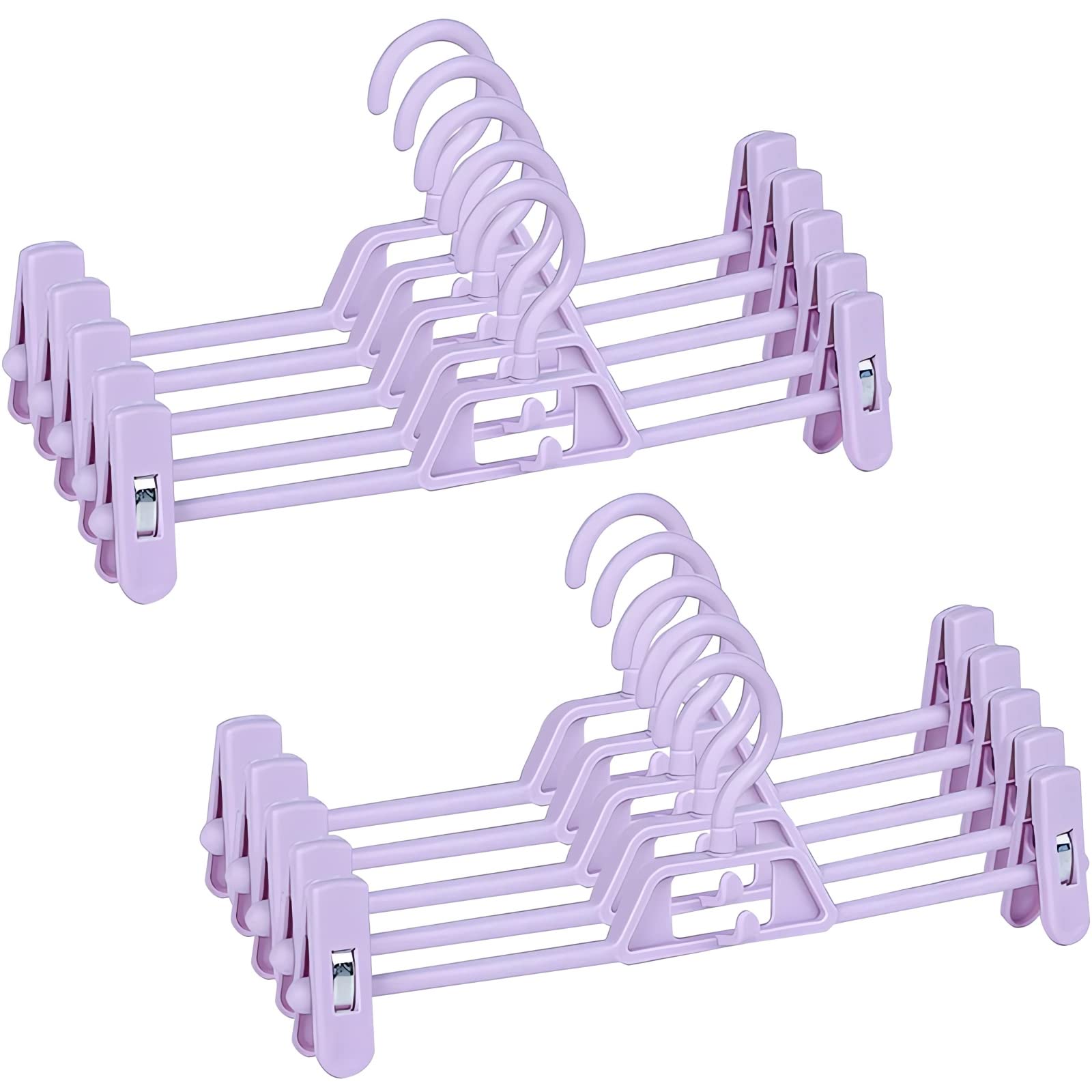 10 Pieces Trouser Hangers, Skirt Hangers with Clips, Adjustable Multifunctional Hangers for Home, Durable Plastic Hangers for Pants, Jeans, Pants, Skirts (Purple)